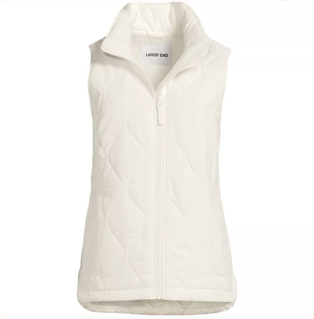 Lands’ End Women’s 2X Ivory Puffer Vest Full Zip Pockets Quilted Insulated